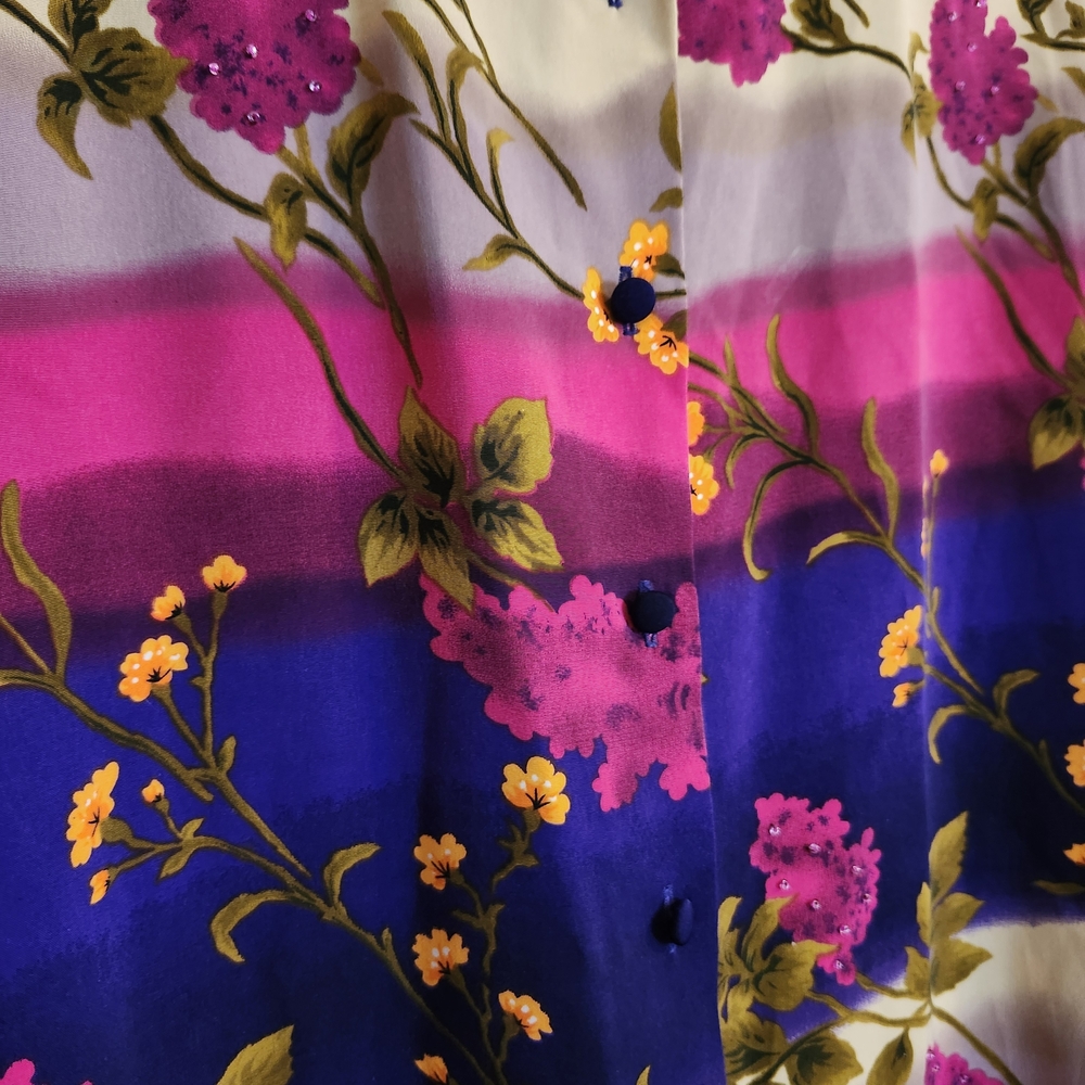 BonWorth Floral Beaded Button-Down Shirt in Purple, Hot Pink, Cream, XL - Picture 9 of 11